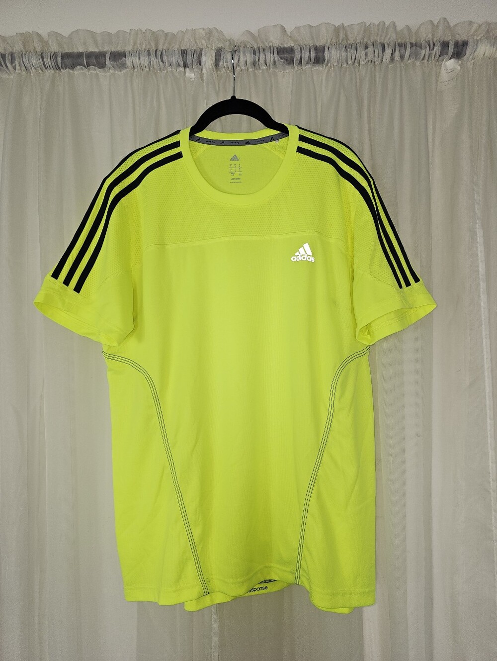adidas Response Neon Yellow Cyber Y2K 3-Stripe Running Tee G75596D Large